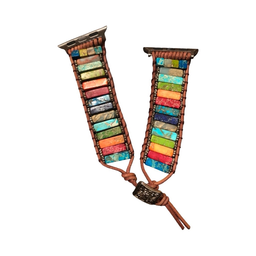 Apple Watch Band Boho Gemstone Leather Wrap 38 40 41mm - Picture 4 of 10